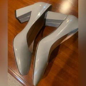 Gray patent block heel